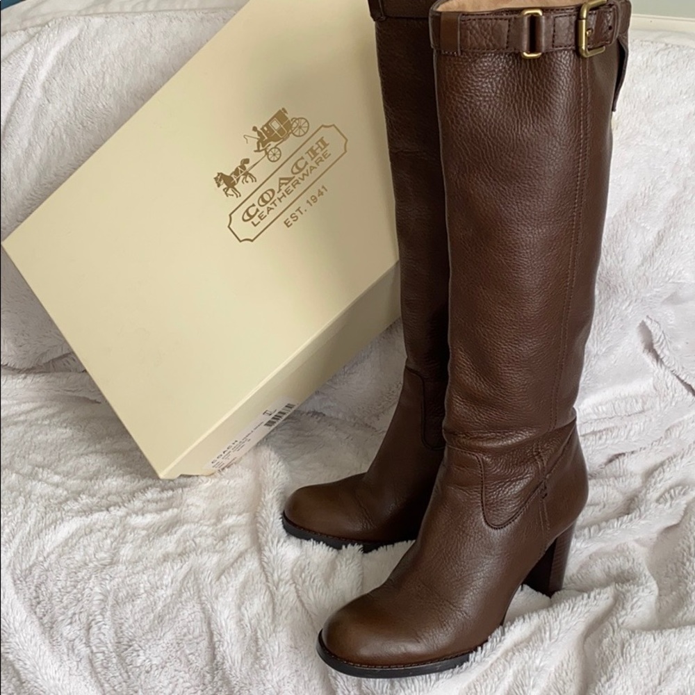 Coach Kaylie long boot stacked heel w box